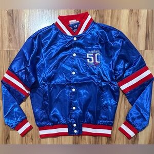 Washington Capitals 50th Anniversary Satin Bomber Jacket Blue Red Size S NHL